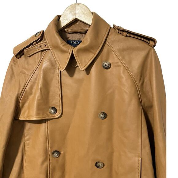 Ralph Lauren Womens Cropped Lambskin Trench‎ Coat Size M Tan Luxe MSRP $998 FLAW - Picture 6 of 16